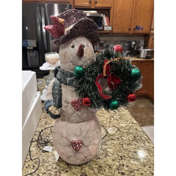 Fiber Optic Snowman 19" Wreath Birds w/BoxTarget Christmas Lights Up Perfectly